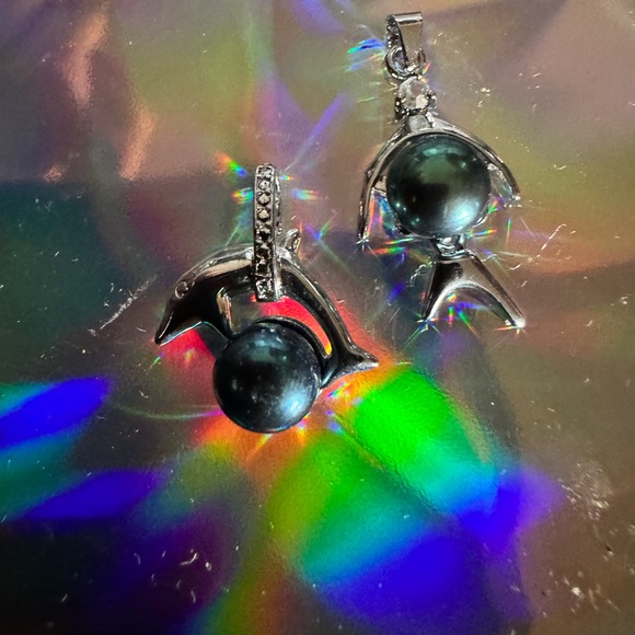 Genuine Tahitian pearl set 9-10mm silver plated pendant - Picture 1 of 2